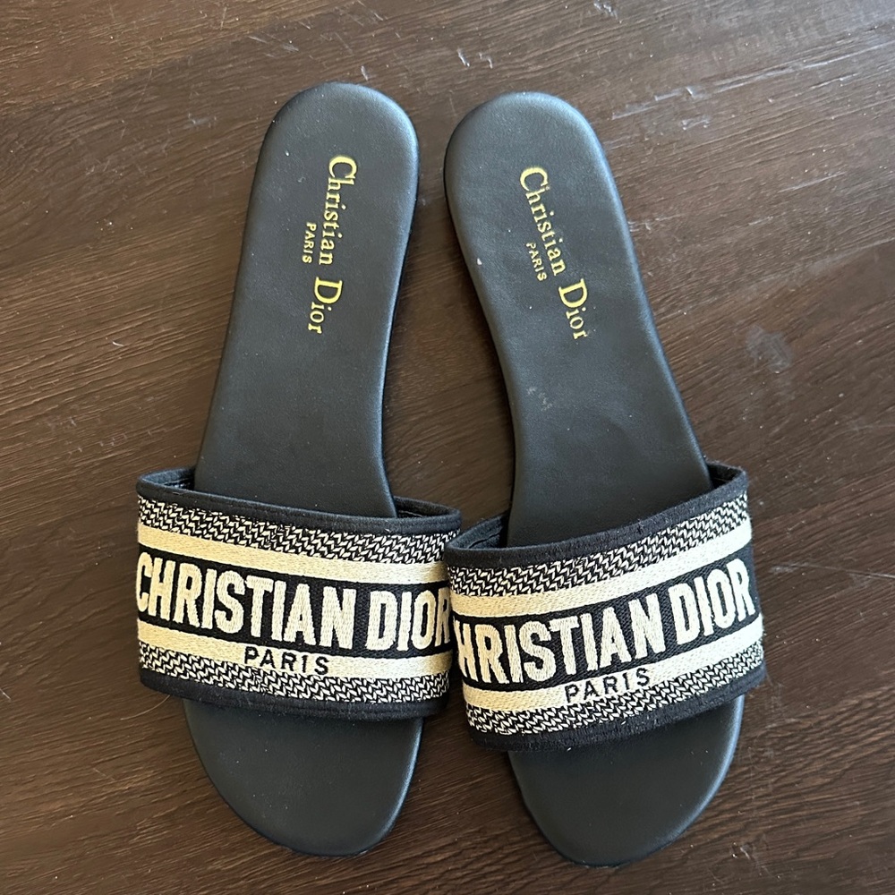 Christian Dior Black and Tan Slides